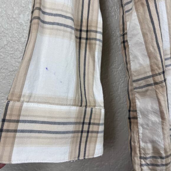 Soft Surroundings Womens Small Divine Neutral Plaid Flannel Button Up Pajama Top - Picture 6 of 9